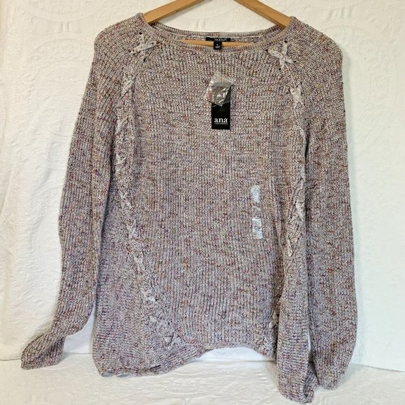 ANA Sweater Womens Large NWT Purple Gray Pullover Spicy Space Dye Chunky - Picture 1 of 8